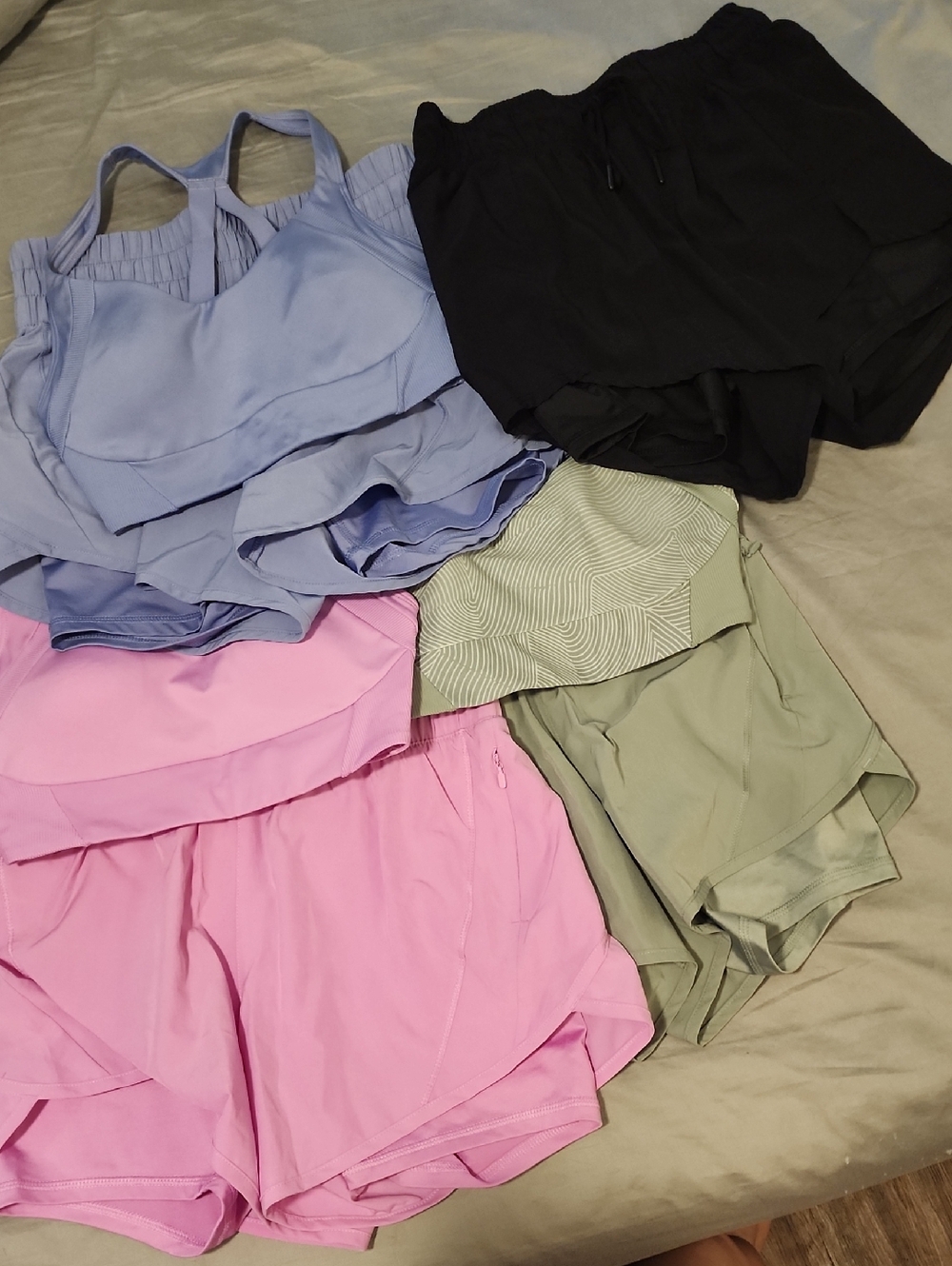 Avia Layered Active Tank and Short Set in Lavender, Pink, Sage, and Black